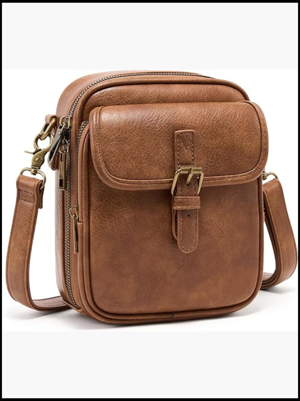Small Vegan Leather Messenger Crossbody Bag with Card Slots Vintage Adjustable